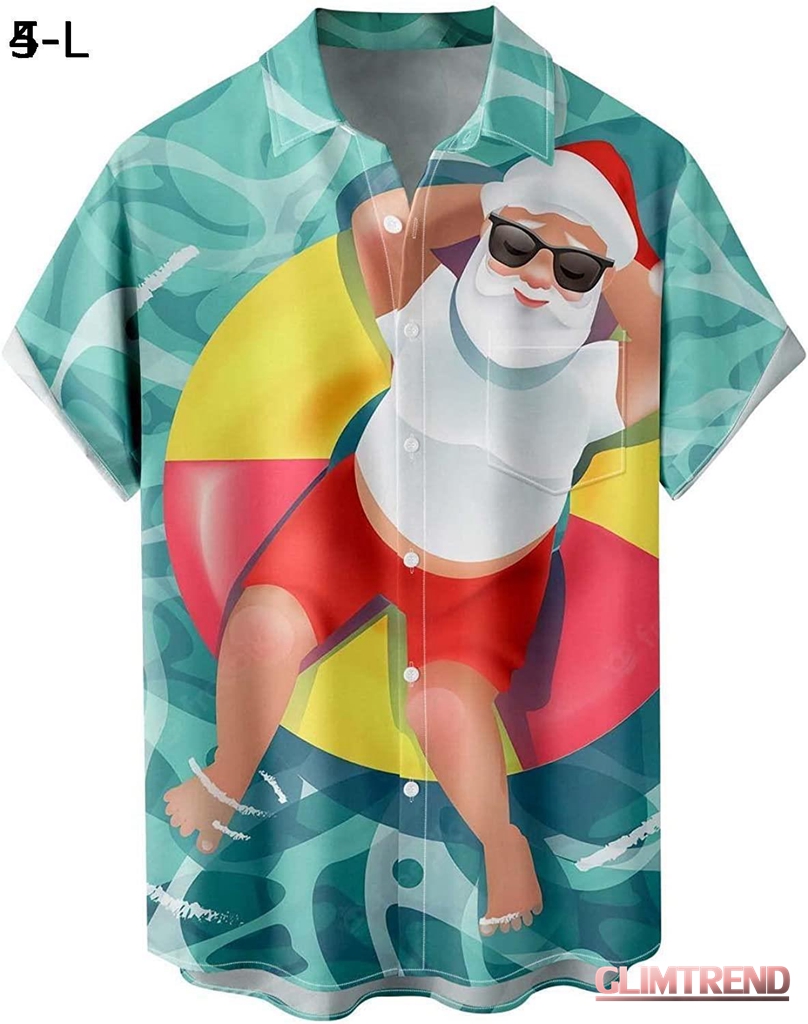 メンズ クリスマス サンタ ギフト 3D デジタル プリント ボタン ラペル 半袖シャツ Tシャツ トップ おもしろtしゃつ｜glimtrend-store｜13