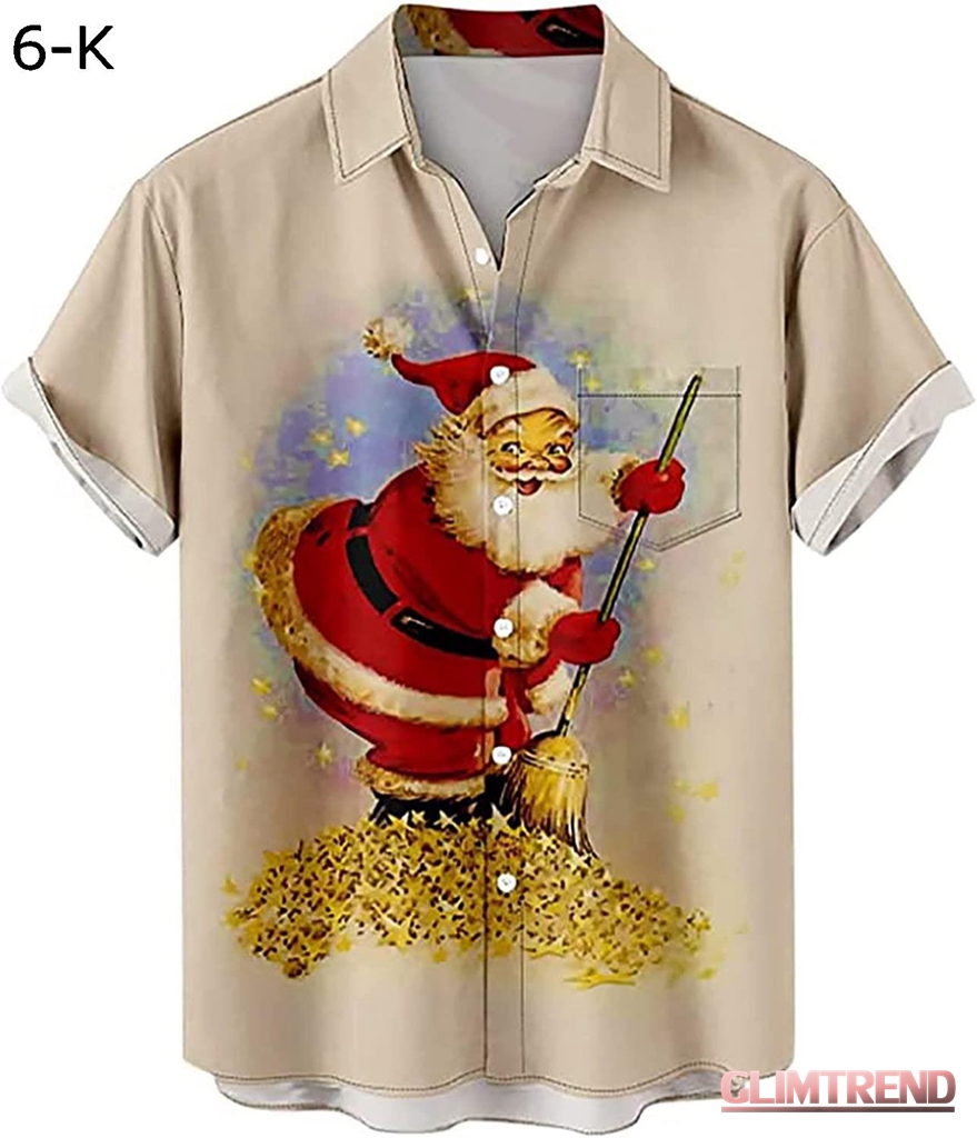 メンズ クリスマス サンタ ギフト 3D デジタル プリント ボタン ラペル 半袖シャツ Tシャツ トップ おもしろtしゃつ｜glimtrend-store｜14