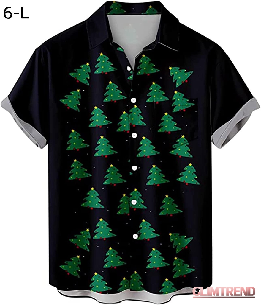 メンズ クリスマス サンタ ギフト 3D デジタル プリント ボタン ラペル 半袖シャツ Tシャツ トップ おもしろtしゃつ｜glimtrend-store｜15