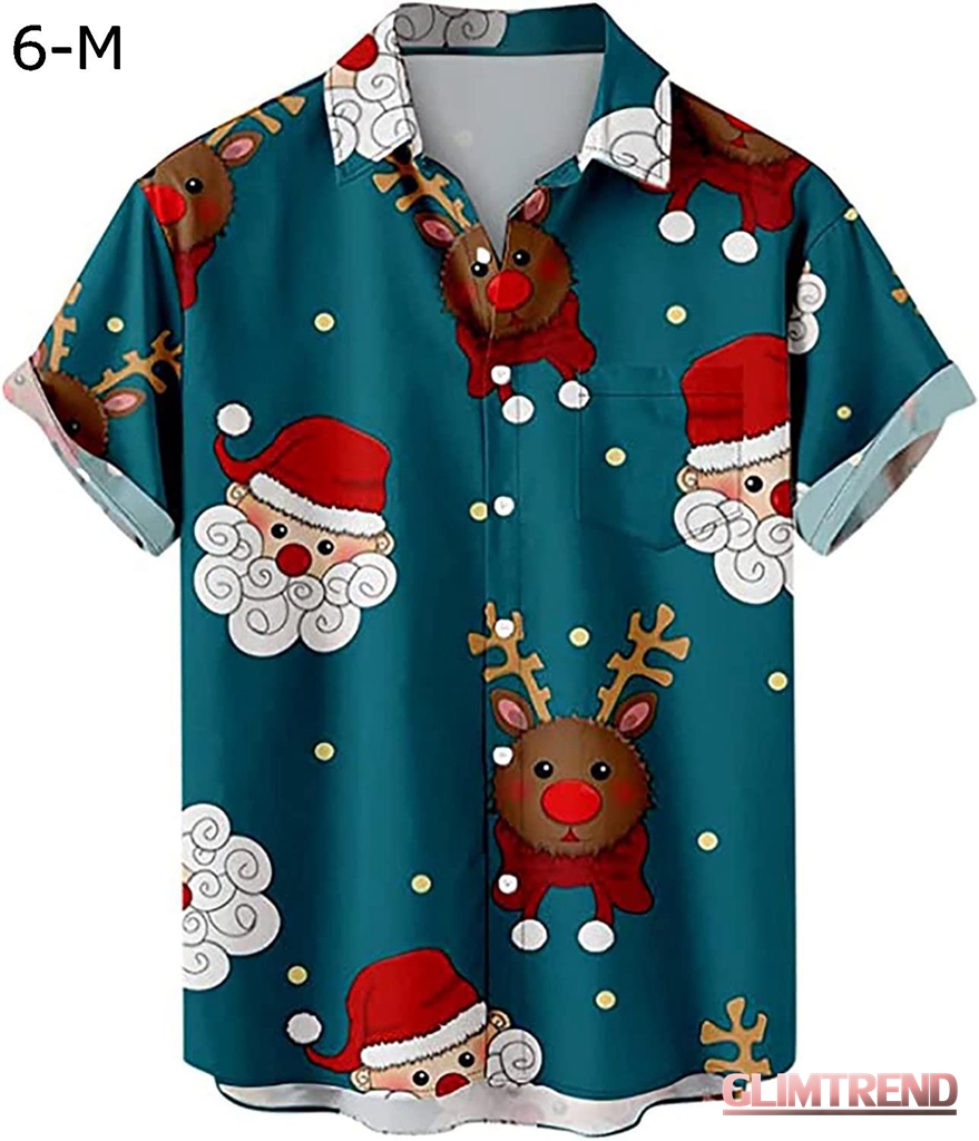 メンズ クリスマス サンタ ギフト 3D デジタル プリント ボタン ラペル 半袖シャツ Tシャツ トップ おもしろtしゃつ｜glimtrend-store｜16