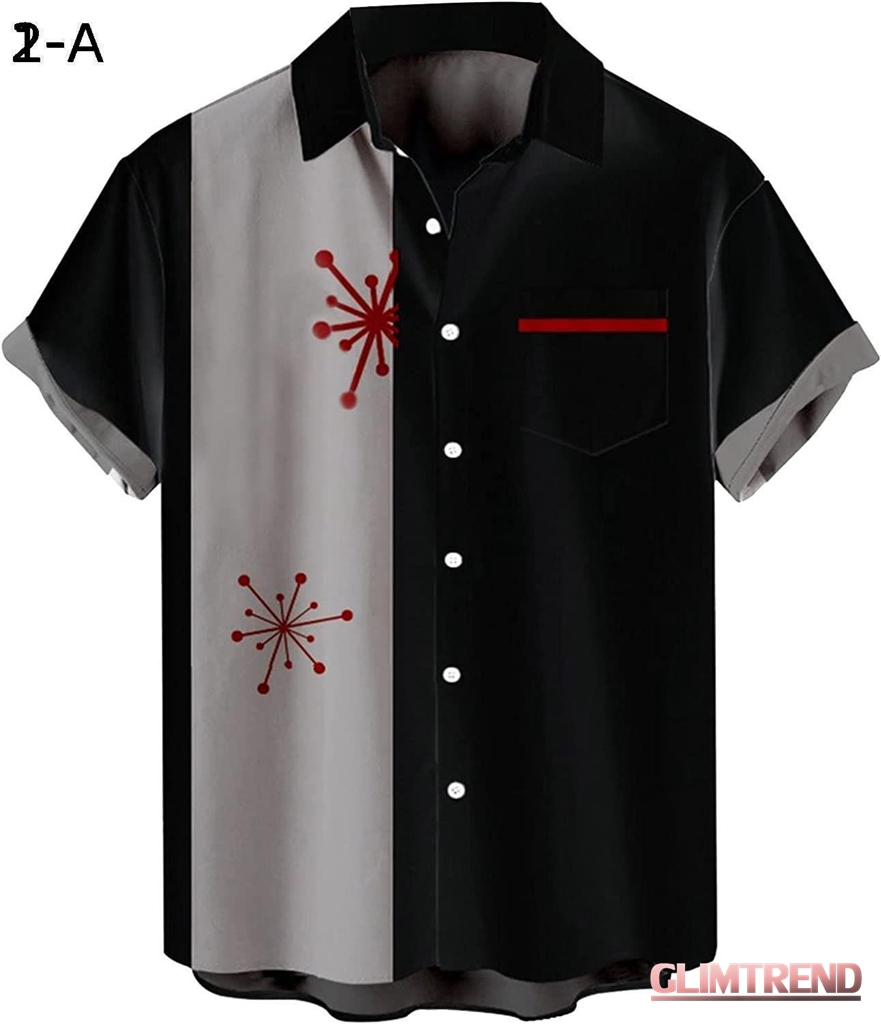 メンズ クリスマス サンタ ギフト 3D デジタル プリント ボタン ラペル 半袖シャツ Tシャツ トップ おもしろtしゃつ｜glimtrend-store｜02