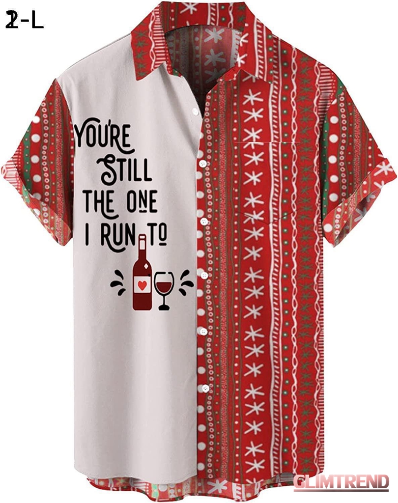 メンズ クリスマス サンタ ギフト 3D デジタル プリント ボタン ラペル 半袖シャツ Tシャツ トップ おもしろtしゃつ｜glimtrend-store｜05