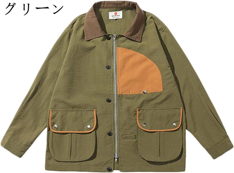 ジャケット スタジャン コートアウター メンズ ジャンパー カジュアル ポケット付き カーゴ作業服 ...