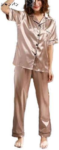 シルク 風 パジャマ ナイトウェア ルームウェア クラシカル 半袖 上下セット ロング丈 パンツ 前...