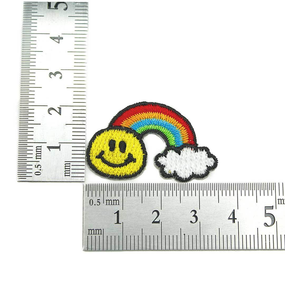 ワッペン アイロン ミニサイズ スマイル レインボー 虹 かわいい アップリケ わっぺん 小さい アイロンで簡単貼り付け
