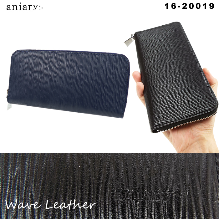 アニアリ aniary 長財布 革 ラウンドファスナー長財布 さいふ サイフ ウェーブレザー Wave Leather 本革 小銭入れあり メンズ  16-20019 アニアリ 財布