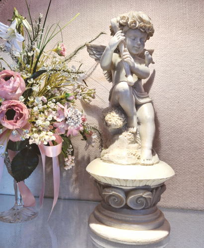 天使の置物 アイボリー系 ハープを弾くエンジェル : グロリアス