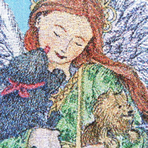 天使と犬のマルチカバー ブランケット ゴブラン織り エンジェルと愛犬