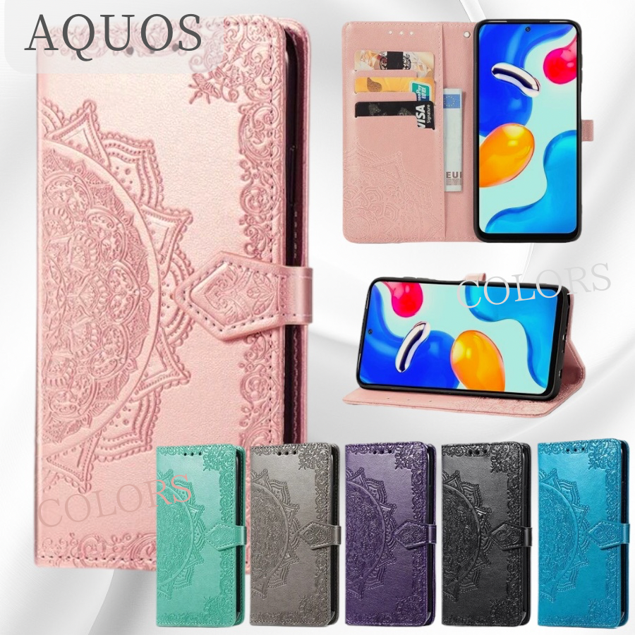 AQUOS sense7 Wish2 Wish Sense6 S Sense4 sense3 lite basic sense5G シンプルスマホ6 5 sense2 ケース カバー 手帳型  かわいい 花柄 手帳型ケース 型押し｜glossy