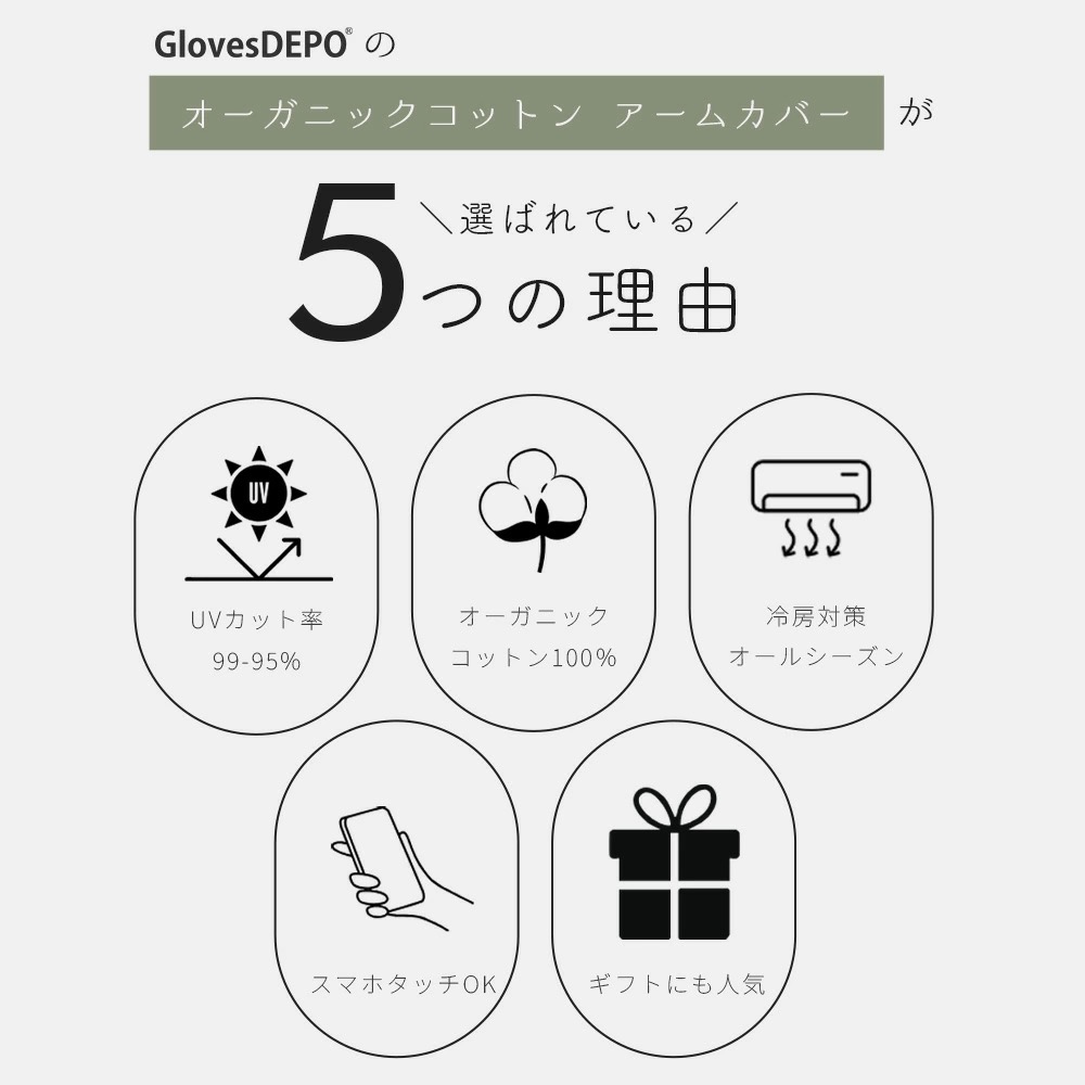 オーガニックコットン UVカット アームカバー ロング 5本指 UV手袋 おしゃれ 日焼け対策 レディース 敬老の日 関連画像4