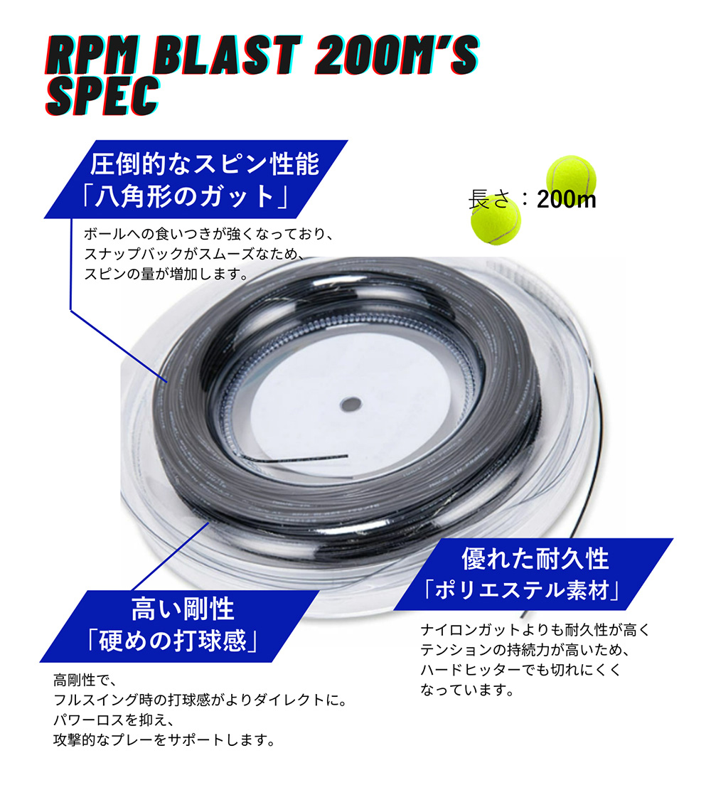 Babolat バボラ RPMブラスト 硬式テニス ガット 200mロール RPM