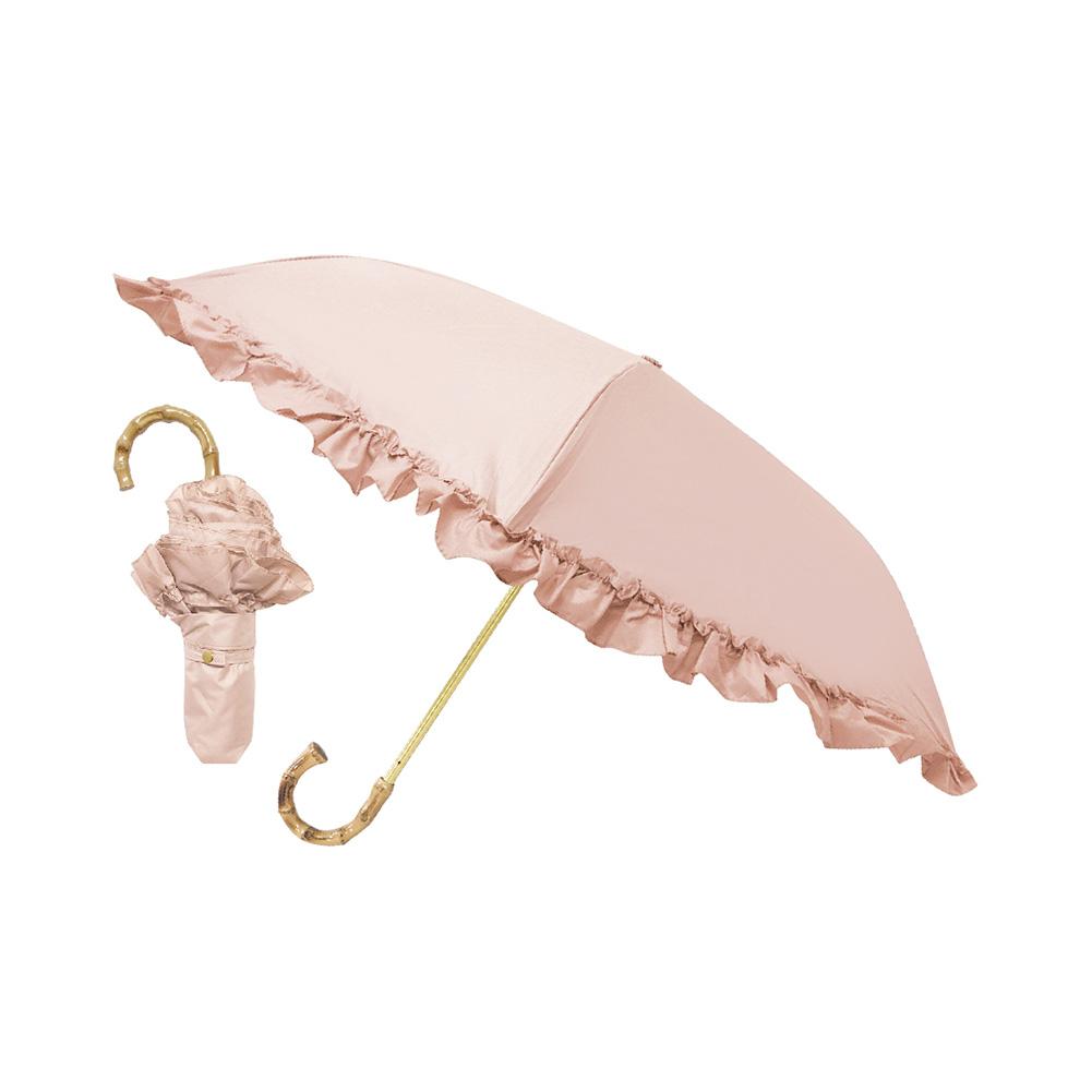 ピンクトリック pink trick まるい3段折りたたみ傘 日傘 遮光率100% 1級遮光 遮熱 かわいい フリル｜glv｜09