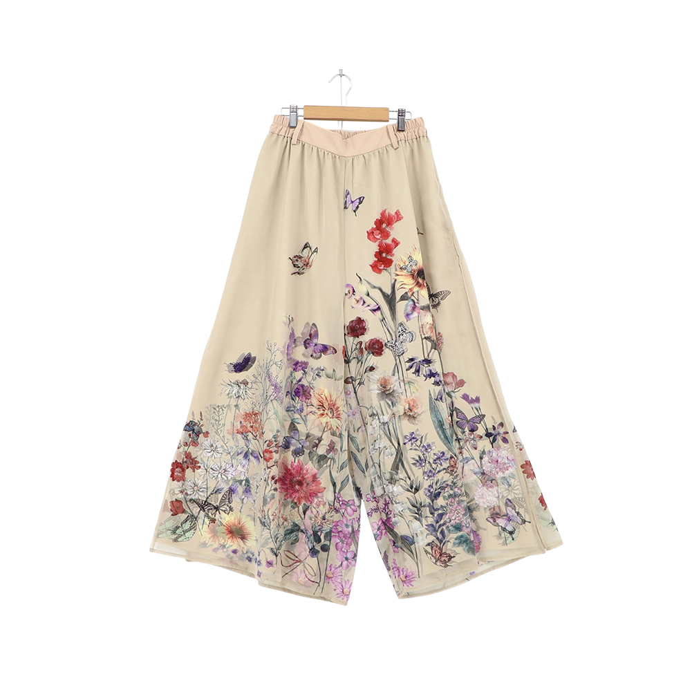 イズスカラー is ScoLar 562224花柄シフォン×花柄生地3D風パンツ ScoLar（スカラー） 花柄シフォン×花柄生地 3D風パンツ 562224 ワイド