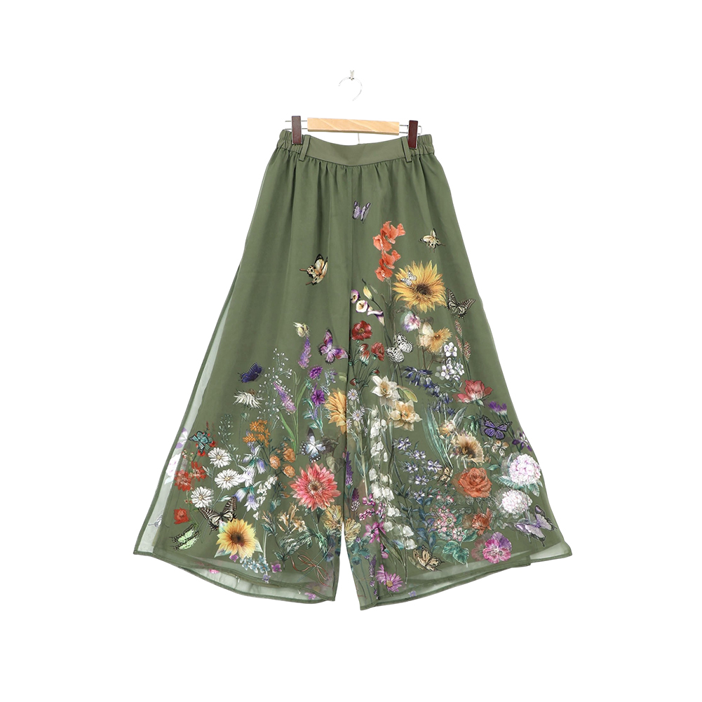 ScoLar（スカラー） 花柄シフォン×花柄生地 3D風パンツ 562224 ワイド