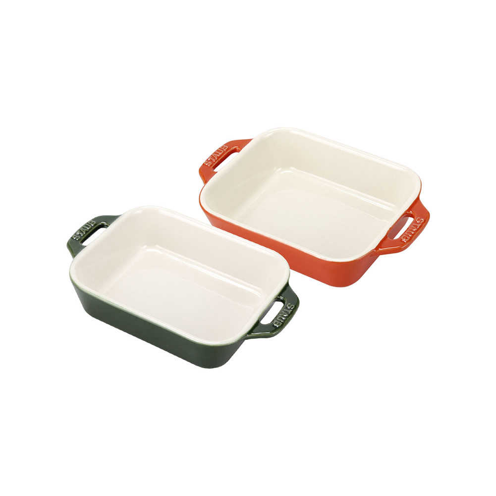 新品入荷 Staub ストウブ 鍋 レクタンギュラーディッシュ 14×11cm 2個 調理器具