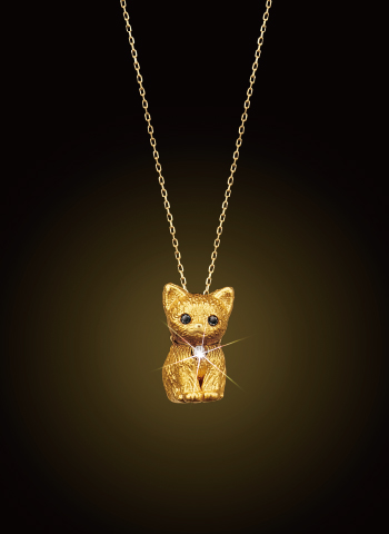 純金の子猫＞ダイヤモンド入り 24金製 宝飾ペンダント 24K