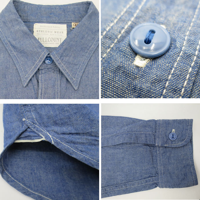 美品 ダントン 日本製 バンドカラー デニムシャツ シャンブレー 40 ブルー 美品 ダントン 日本製 バンドカラー デニムシャツ シャンブレー 40