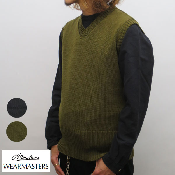 ATTRACTIONS / アトラクションズ WEARMASTERS / ウェアマスターズ Lot.812 V-Neck  Vest【BLACK,OLIVE】 WOOL100% V Neck Vest 日本製 : wearmaster-812 : GMMSTORE - 通販  - Yahoo!ショッピング