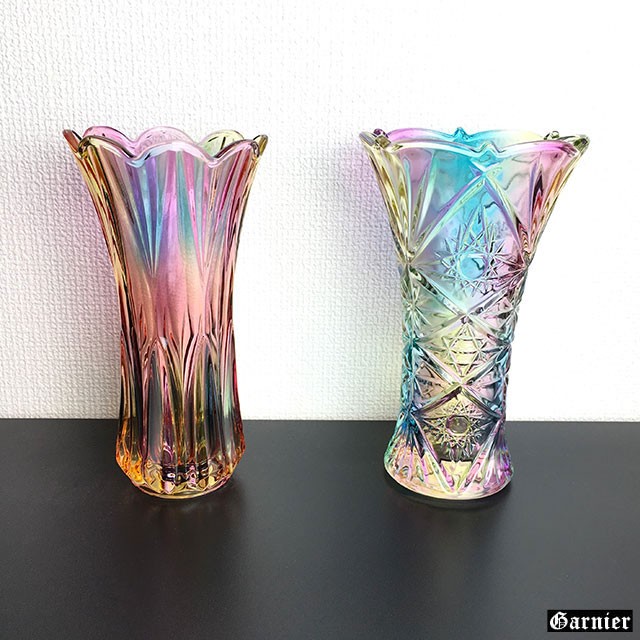 花瓶 フラワーベース ガラス クリスタル カラフル 虹色 オシャレ 高さ 