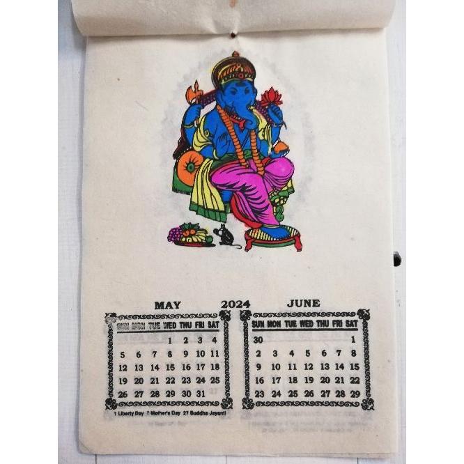 カレンダー 2024 壁掛け 手漉き紙 ガネーシャ イラスト 象  ハンドペイント  ネパール アジアン エスニック｜goa-gajah｜04