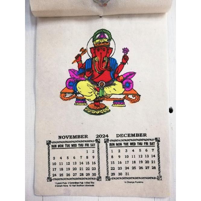 カレンダー 2024 壁掛け 手漉き紙 ガネーシャ イラスト 象  ハンドペイント  ネパール アジアン エスニック｜goa-gajah｜07