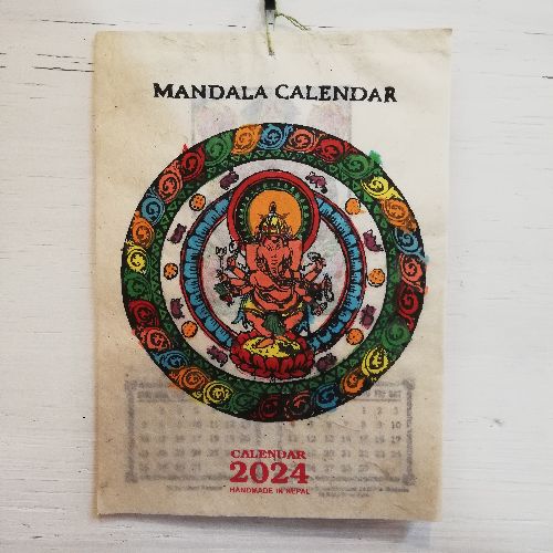 カレンダー 2024 壁掛け 手漉き紙  マンダラ 曼陀羅 イラスト ハンドペイント  ネパール アジアン エスニック｜goa-gajah