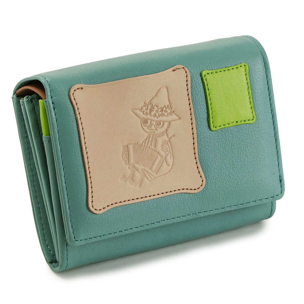 【希少】kissora MOOMIN　二つ折り財布 スナフキン　刺繍　グリーン MOOMIN（ムーミン） 二つ折り財布 本革 レディース 財布 かぶせ 革