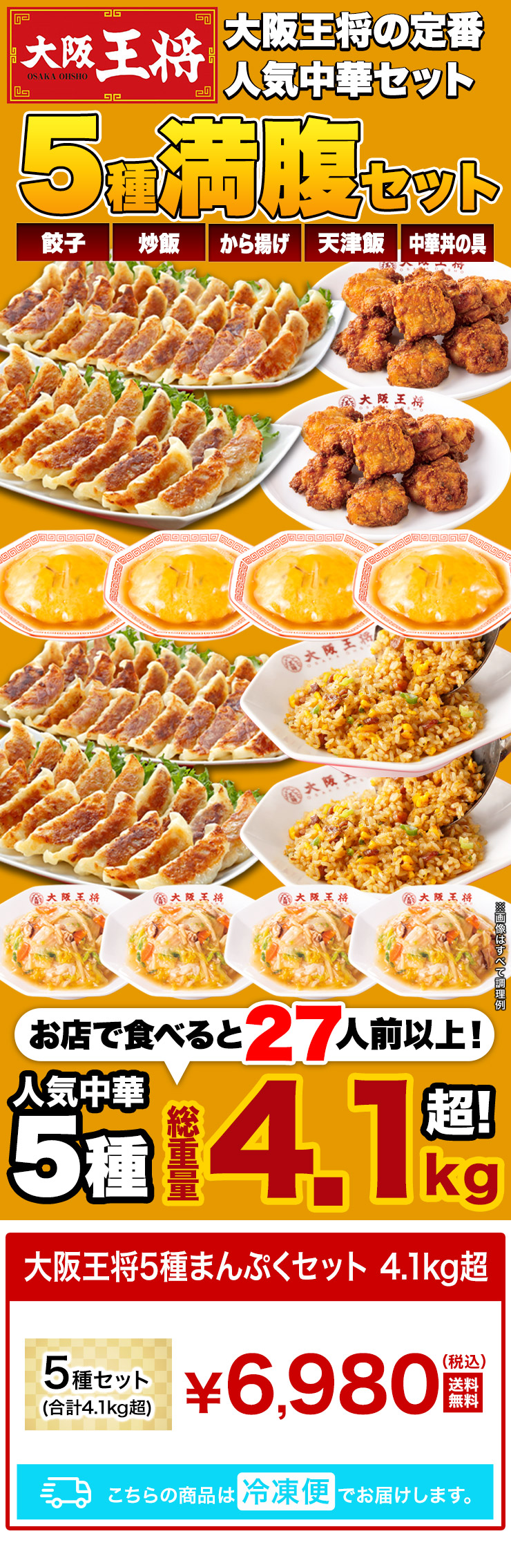 合計4.1kg超 大阪王将5種満腹セット 天津飯 唐揚げ から揚げ 餃子