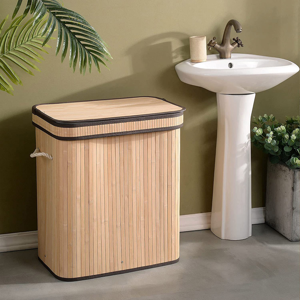 ランドリーバスケット バンブーバスケット 持ち手付 45L 大容量 ふた