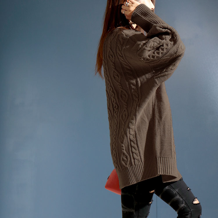大きいサイズ レディース トップス ニット セーター ボリューム袖 ケーブル編み ロング ストレッチ 秋服 冬服 3L 4L オフホワイト 白 ブラウン ブラック 黒 大きいサイズ レディース トップス ニット セーター ボリューム