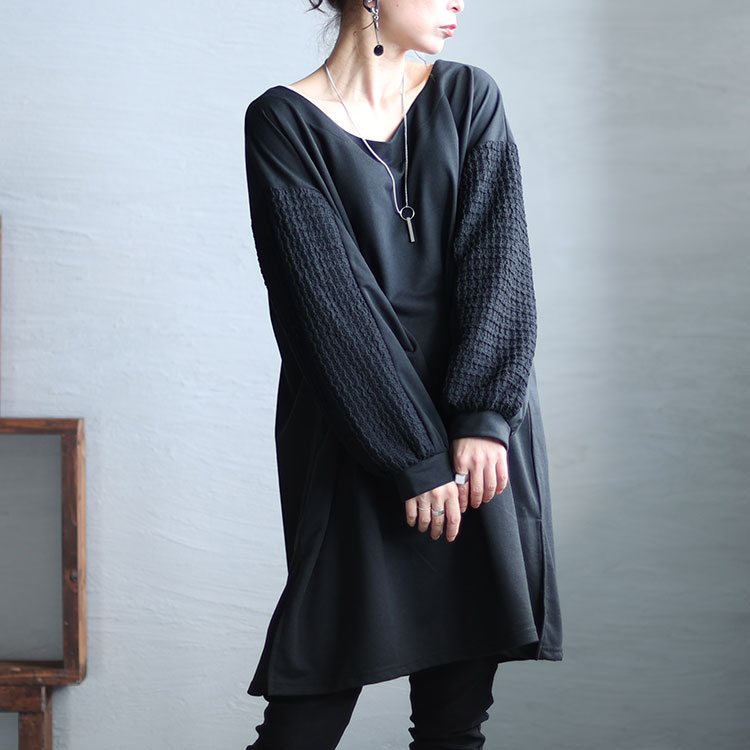 袖切替えドロップショルダーチュニック