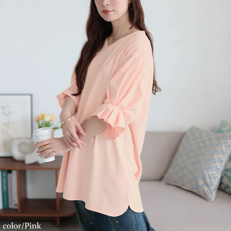 DT MaxMara ★ 七分袖 Vネック チュニック ドレス NUBLE ピンク 春 夏 秋 Vネック ニット 長袖 レディース プルオーバー