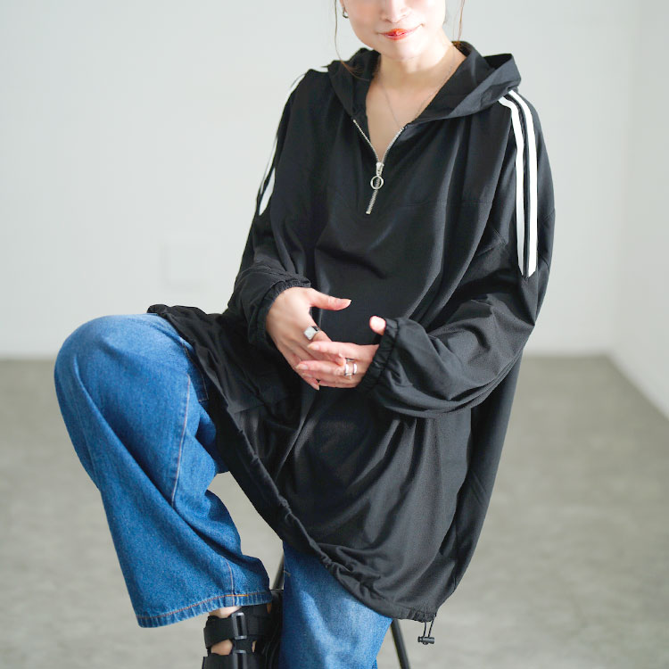 配色ラインハーフZIPパーカーチュニック