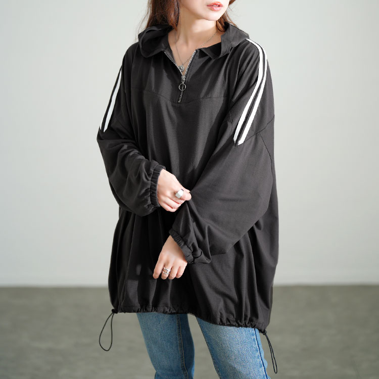 配色ラインハーフZIPパーカーチュニック