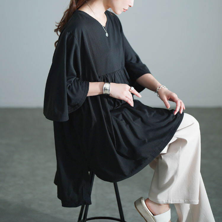 MORABITO ネイビー 刺繍入り 長袖チュニック 透け感 ボリューム袖 MORABITO ネイビー 刺繍入り 長袖チュニック 透け感 ボリューム袖