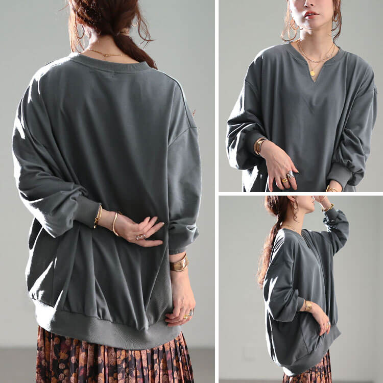 リブ切り替えキーネックプルオーバー