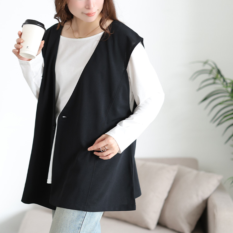 深Vネック変形ジレ＆ロンT2点セット