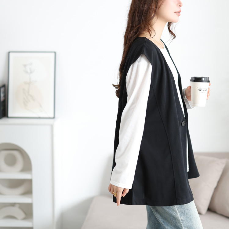 深Vネック変形ジレ＆ロンT2点セット