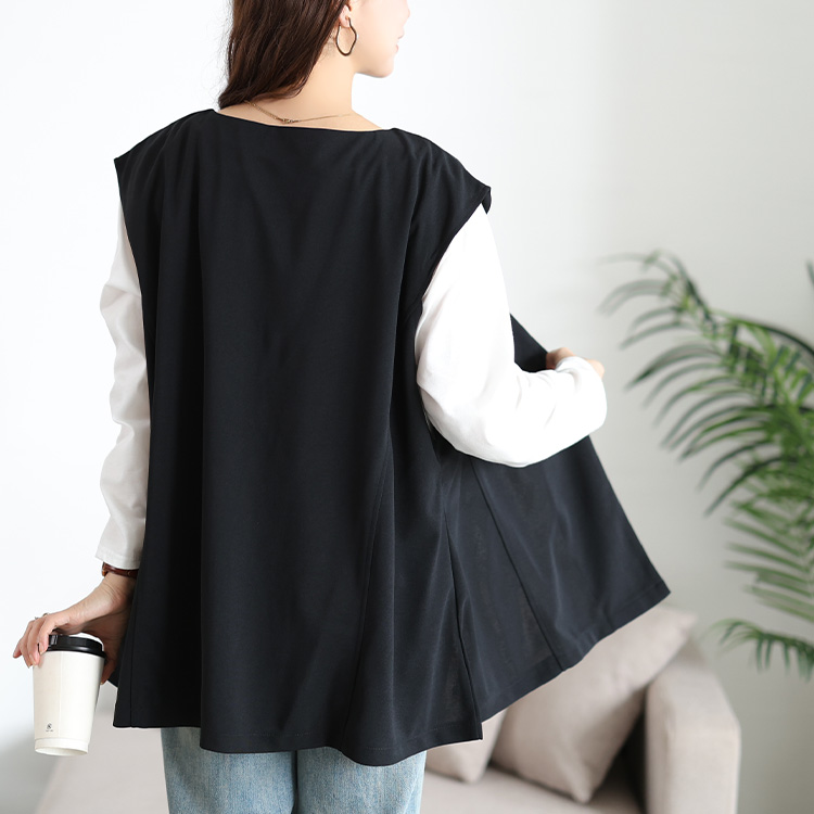 深Vネック変形ジレ＆ロンT2点セット