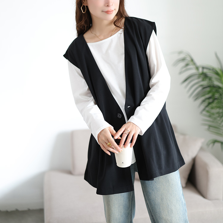 深Vネック変形ジレ＆ロンT2点セット