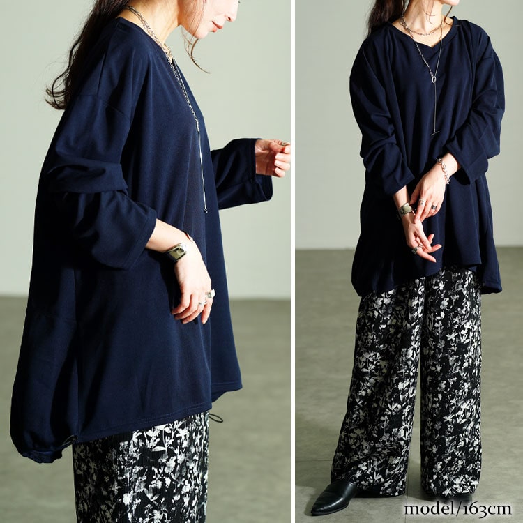 Vネックバックドロストチュニック