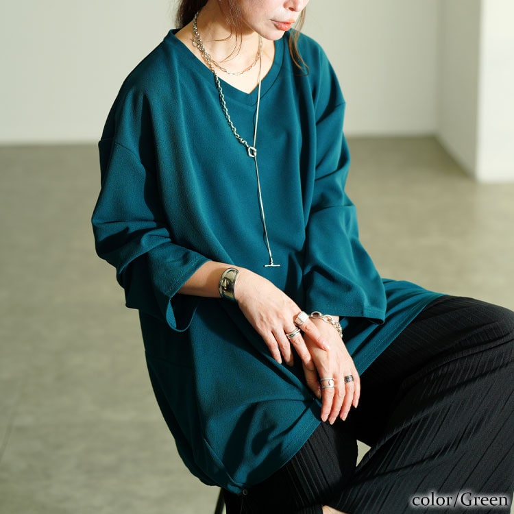 Vネックバックドロストチュニック