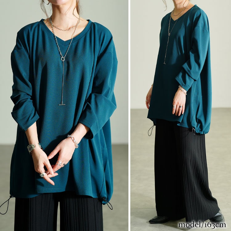 Vネックバックドロストチュニック