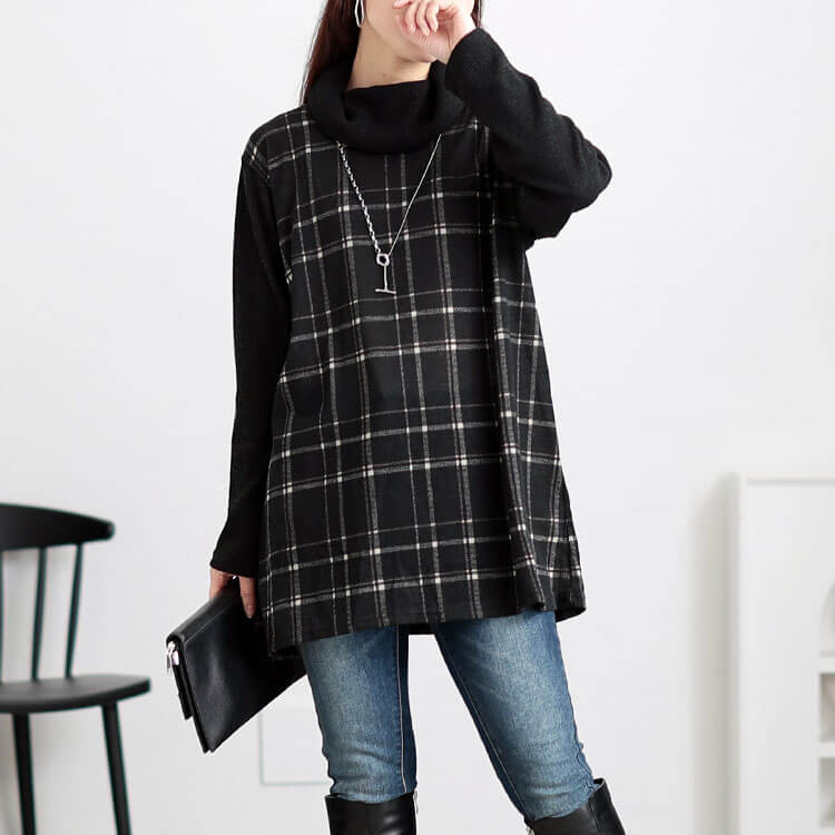 静電気防止オフタートルチェック柄チュニック