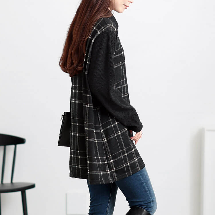 静電気防止オフタートルチェック柄チュニック