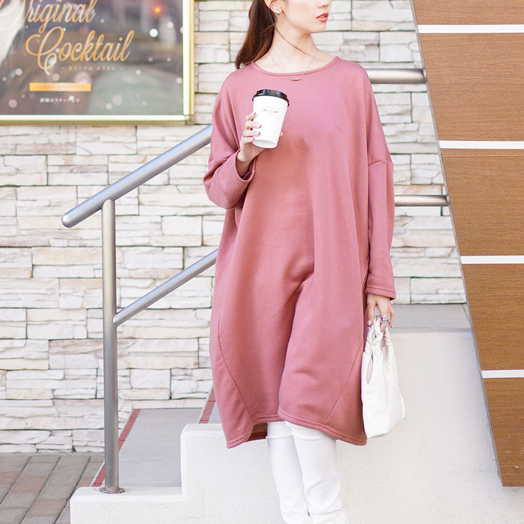 内側チェック切り替えドルマンワンピース