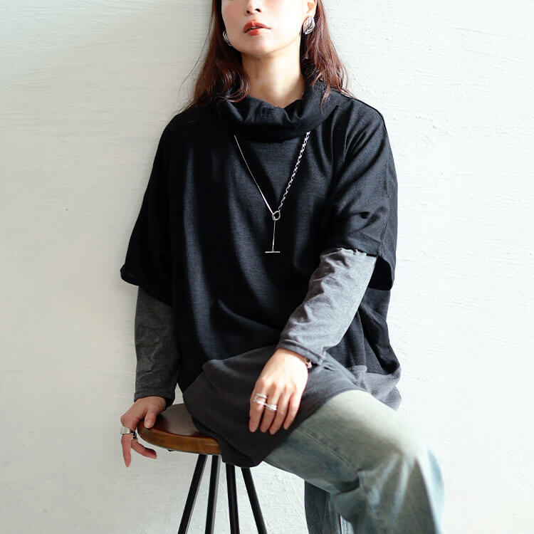 静電気防止オフタートル配色切り替えドルマン＆ロンT2点セット