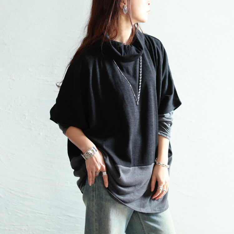 静電気防止オフタートル配色切り替えドルマン＆ロンT2点セット