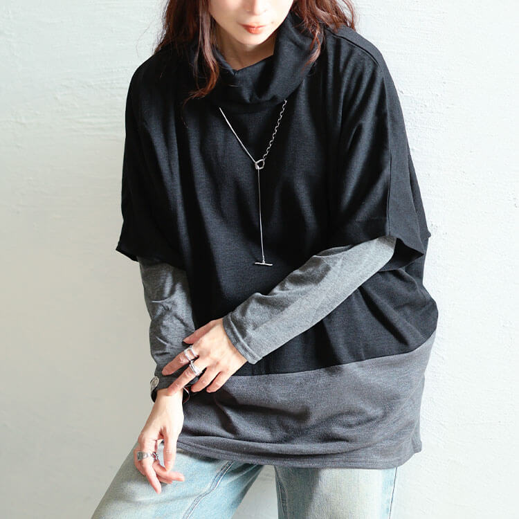 静電気防止オフタートル配色切り替えドルマン＆ロンT2点セット