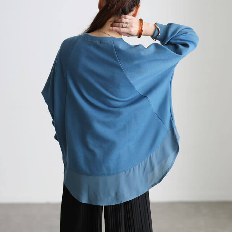 裾シフォン切り替えラグランプルオーバー